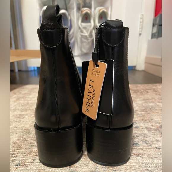 NWT Zara Black Leather Ankle Boots, Size EU 38, NIB - Picture 4 of 9